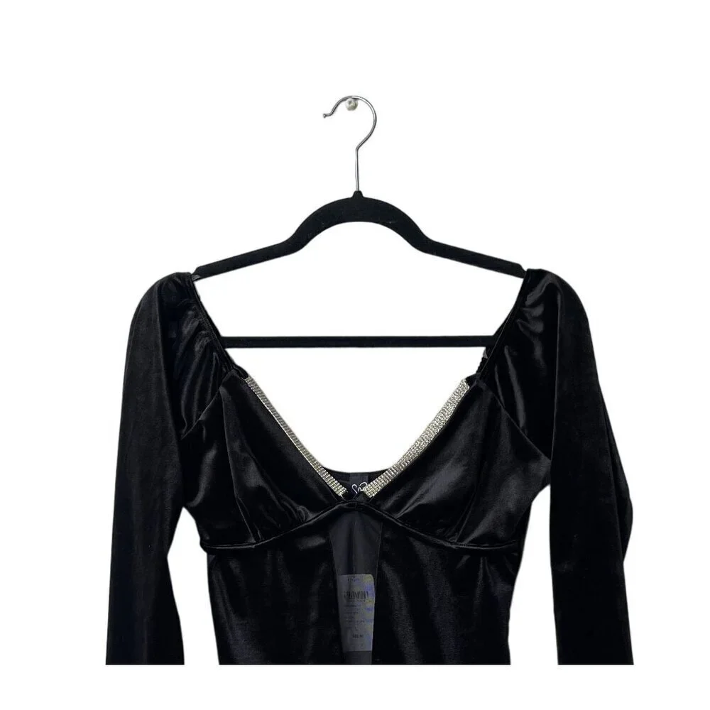NWT Windsor Womens Bodysuit Size L Rhinestone Long Sleeve‎ Sparkle Embellished